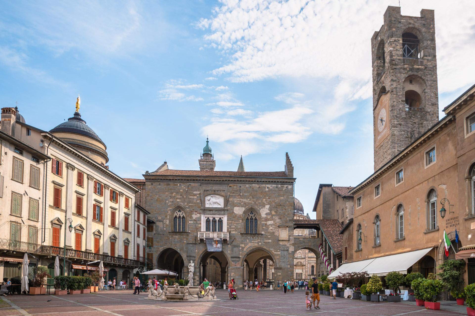 The picturesque Piazza Vecchia in Bergamo